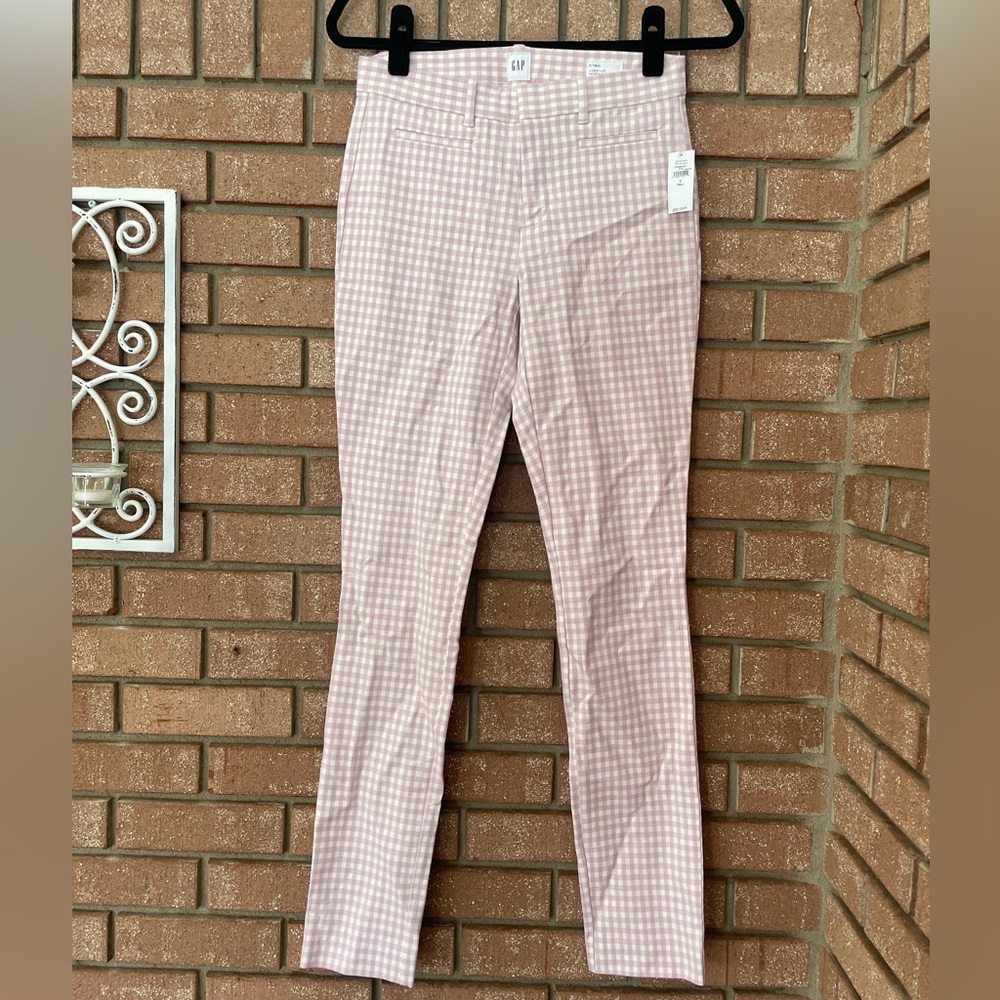 NWT- Gap Signature Skinny Ankle Pants in pink and white gingham- 0 Tall